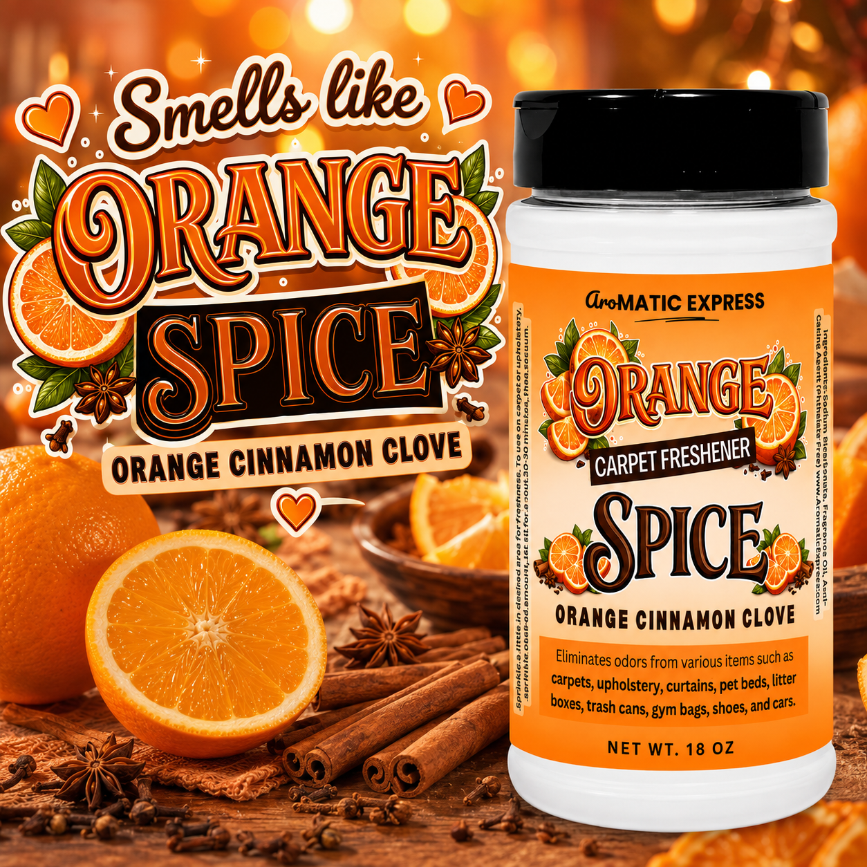 Orange Spice Carpet Freshener | 18oz Jar | Odor Eliminator Power