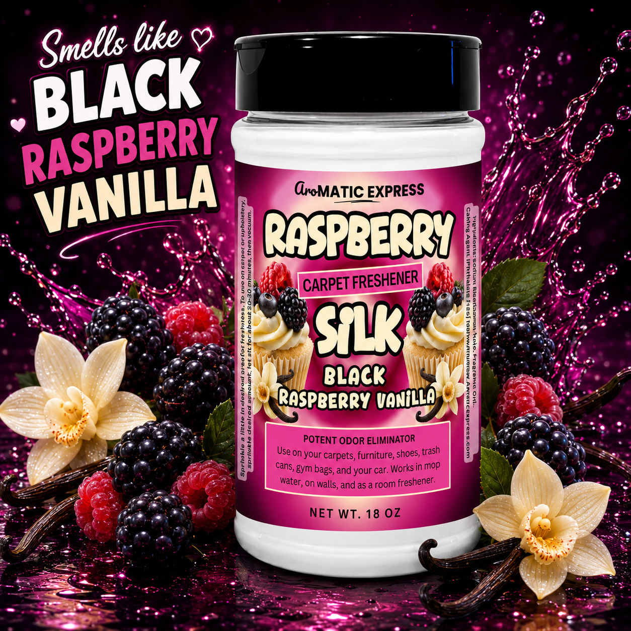 Black Raspberry Vanilla Carpet Freshener | 18 oz Sprinkle Jar | Odor Eliminator Powder